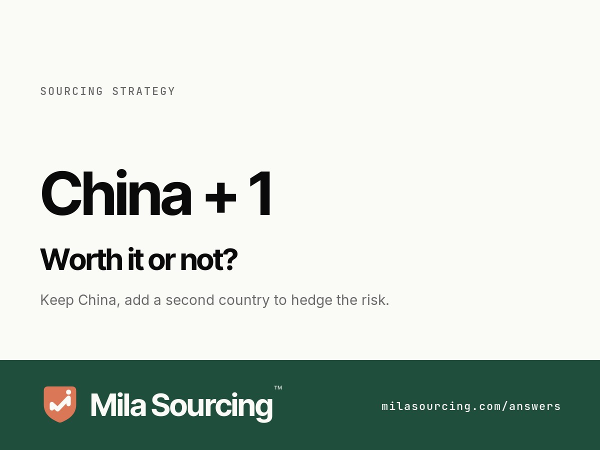 China plus one sourcing: keep China as the main supplier and add a second manufacturing country to spread trade, shipping and factory risk