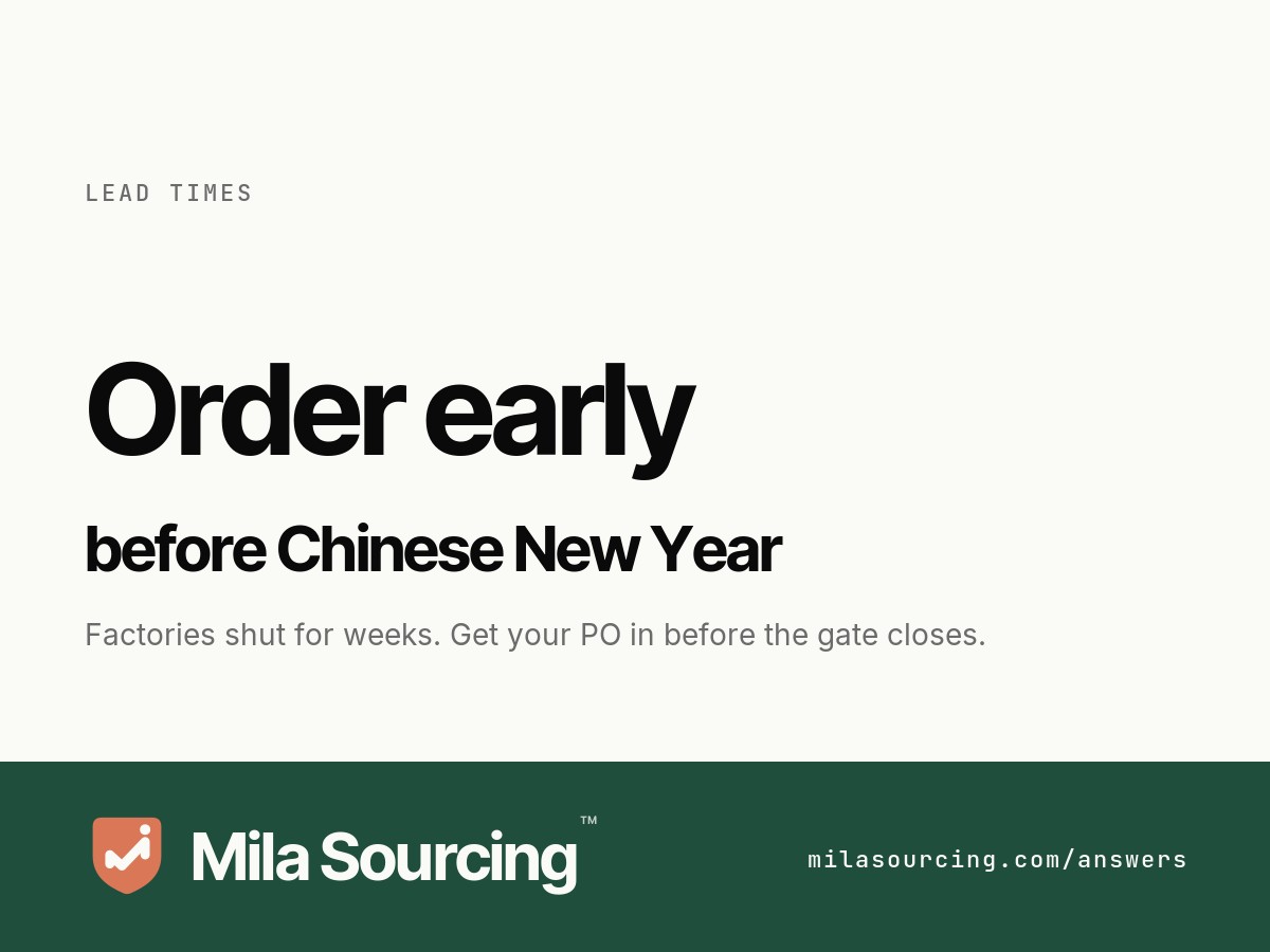 How far ahead to order around Chinese New Year: production must finish two to three weeks before the factory closes for the holiday