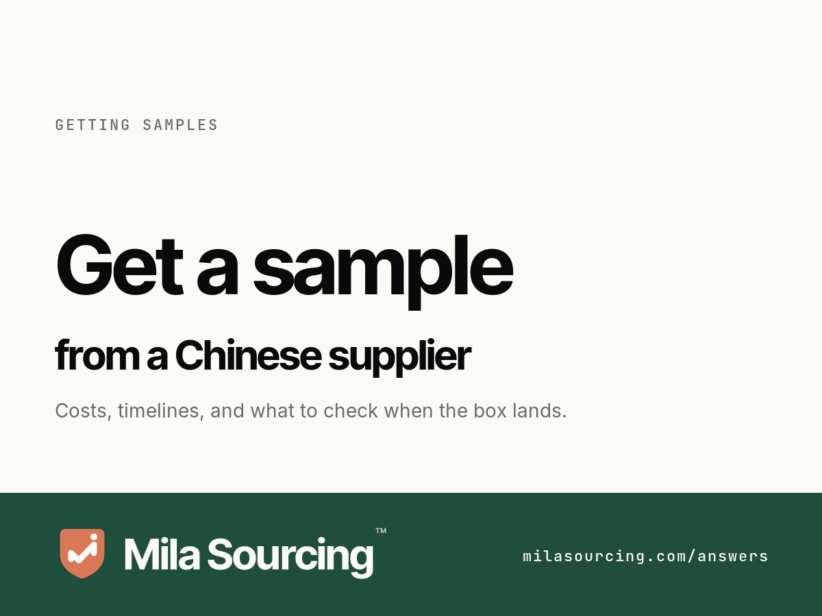 How to get a sample from a Chinese supplier: send a short spec, pay the sample invoice and courier, get the fee credited against your first order, and keep the approved unit as the golden sample
