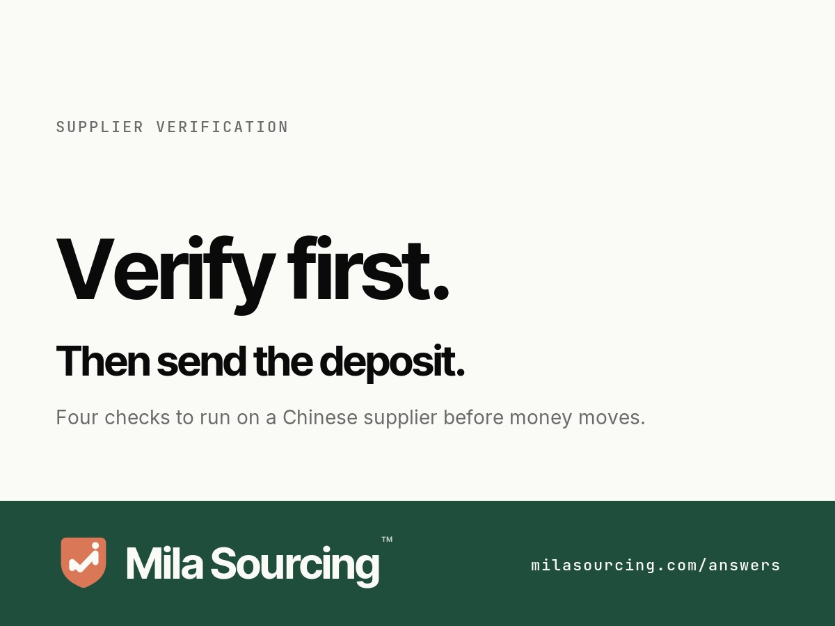 How to verify a Chinese supplier before you place an order: registry, factory, bank, contract and inspection checks in order