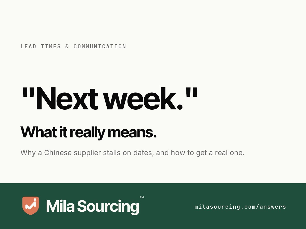 Why a Chinese supplier keeps saying next week and how to get a firm, checkable delivery date