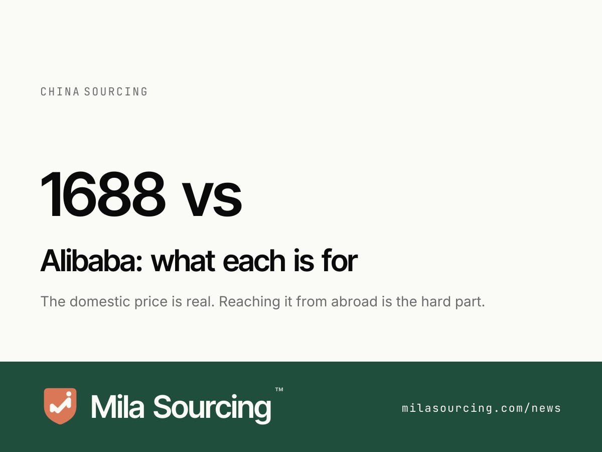 1688 vs Alibaba: why 1688's domestic Chinese wholesale prices are lower, and the four barriers of language, payment, shipping, and recourse that keep them out of reach for buyers outside China