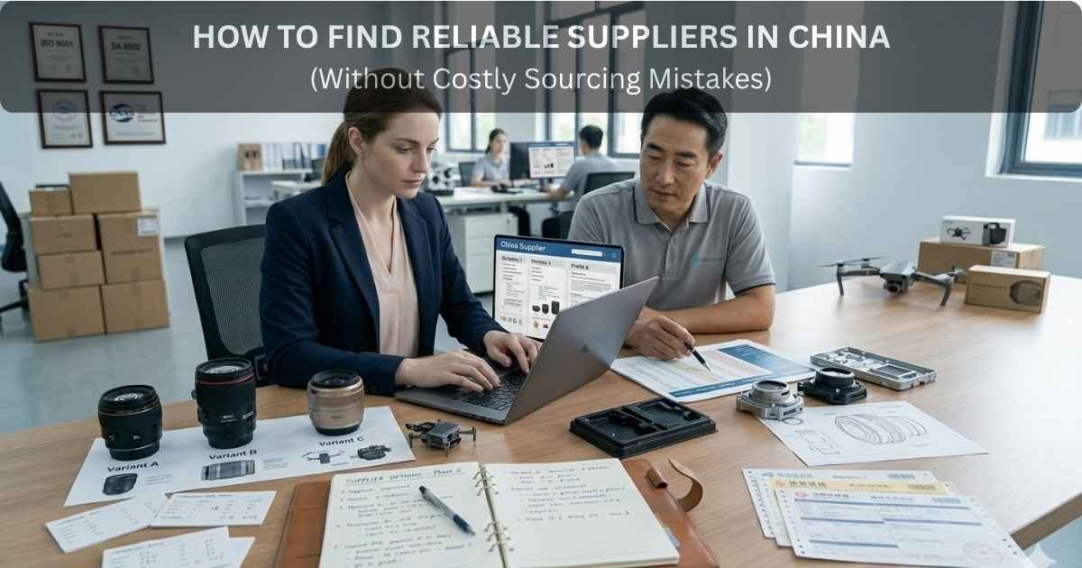Professionals comparing product samples and supplier information while sourcing reliable manufacturers in China