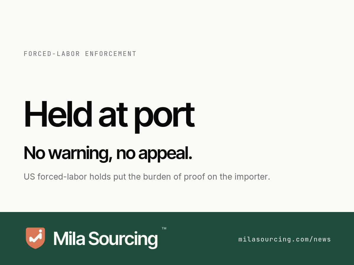 On 23 June 2026 US Customs and Border Protection issued two Withhold Release Orders banning all garments from two Jordan factories that supply Columbia and Under Armour over forced labour, the same Section 307 and UFLPA enforcement mechanism that detains Chinese-made goods at US ports and places the burden of proof on the importer of record